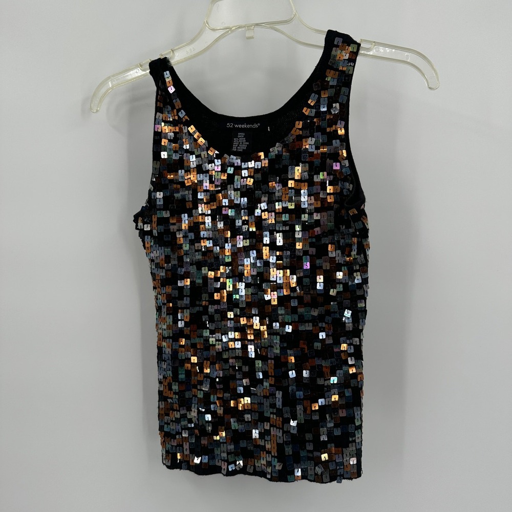 Womens Y2K Disco Sequin Top Size S Rave Clubwear Glimmer‎ Night Out Sparkly